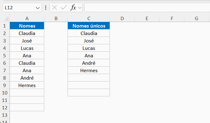 Função ÚNICO Excel
