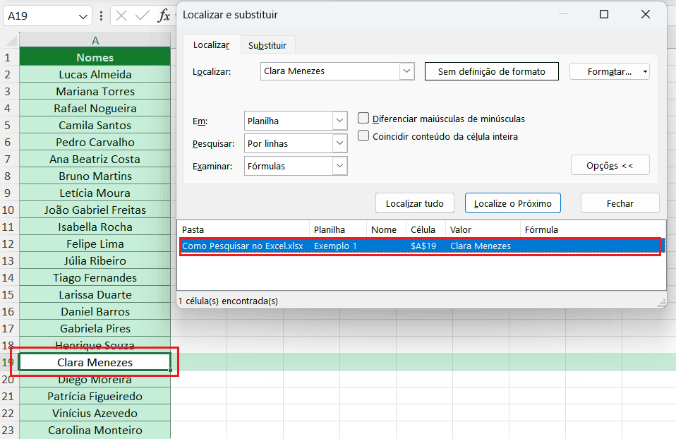  localizar nome no excel