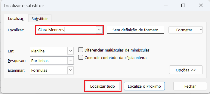 atalho para pesquisar no excel