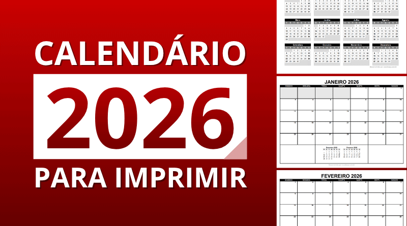 Modelos de Calendários 2026 para impressão