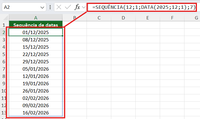 sequência de datas semanais no excel sequência de datas no excel