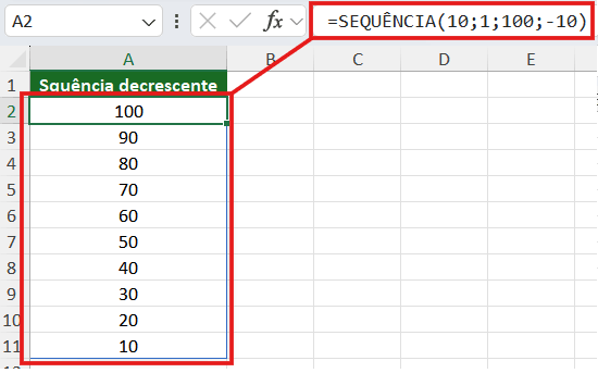 como fazer sequência decrescente números decrescentes no excel