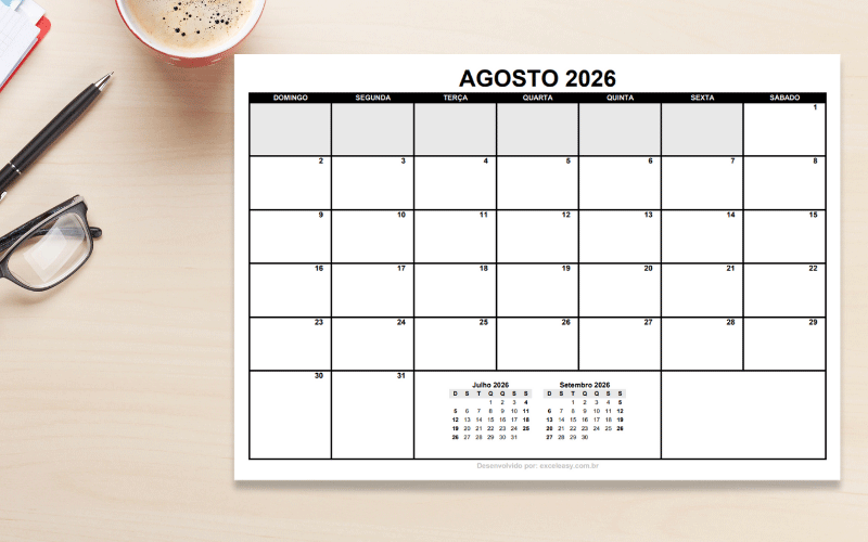 Modelo de Calendário de Agosto para Imprimir Calendário do mês de Agosto