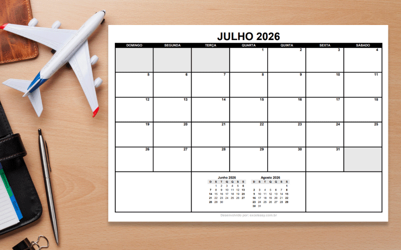 Calendário Julho 2026 Calendário julho de 2026 para imprimir.