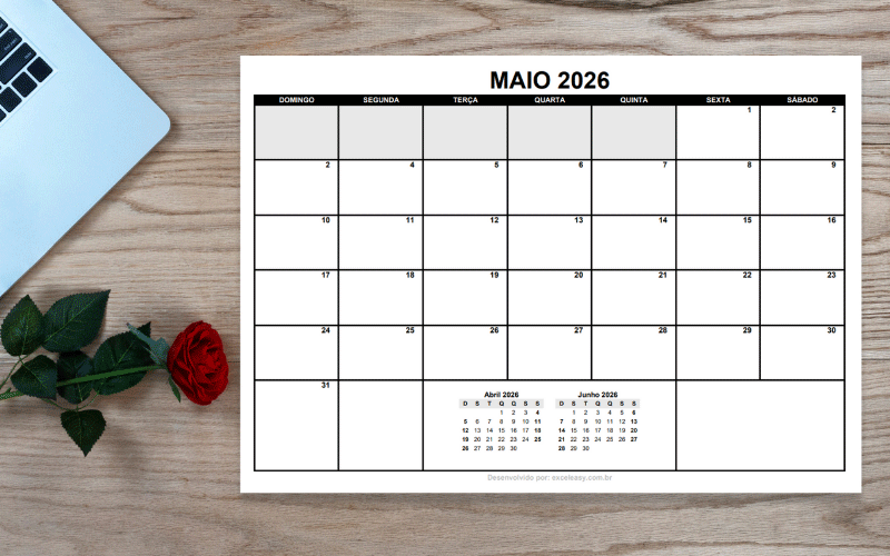 Calendário Maio 2026 Calendário do mês de maio de 2026 em formato para impressão.