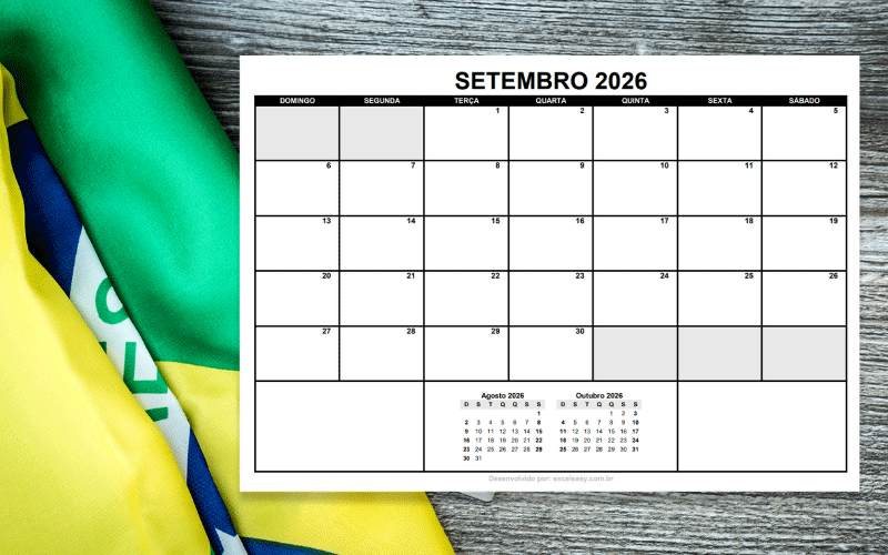 Calendário do mês de setembro de 2026 para imprimir. Calendário de Setembro 2026