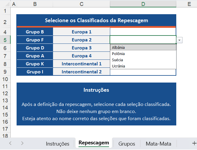 Tabela da Copa do Mundo 2026 - Repescagem repescagem da copa