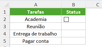 Caixa de Seleção checkbox no excel