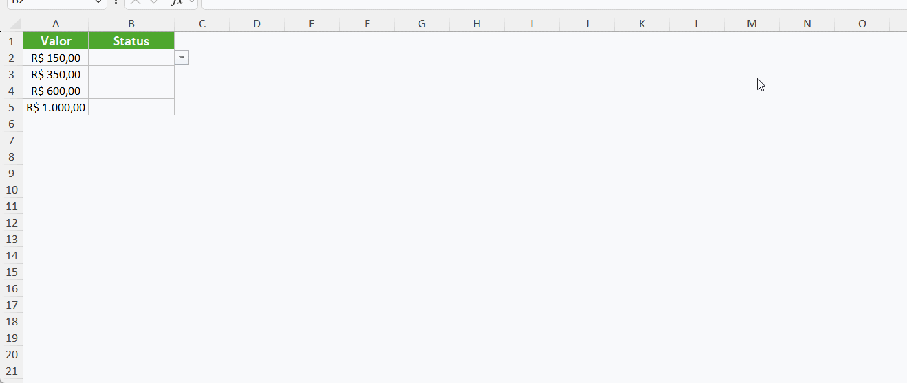 Opções de escolha em planilha