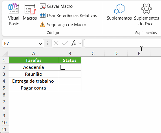 checkbox no excel