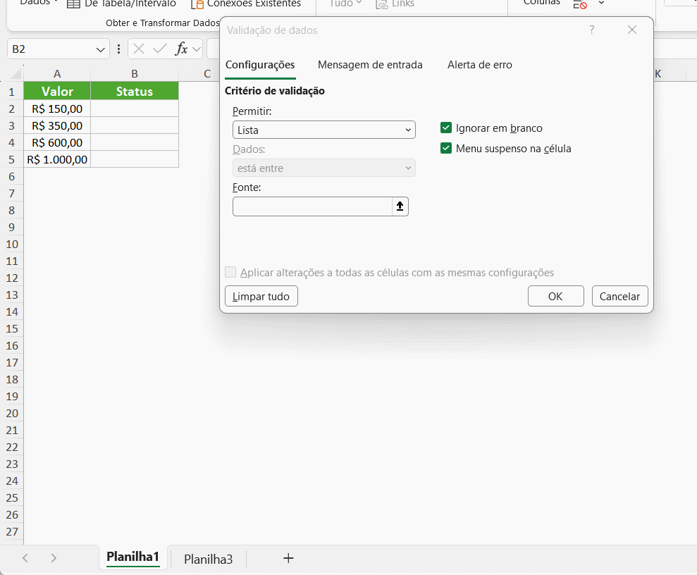 Como Colocar Opções de Escolha no Excel