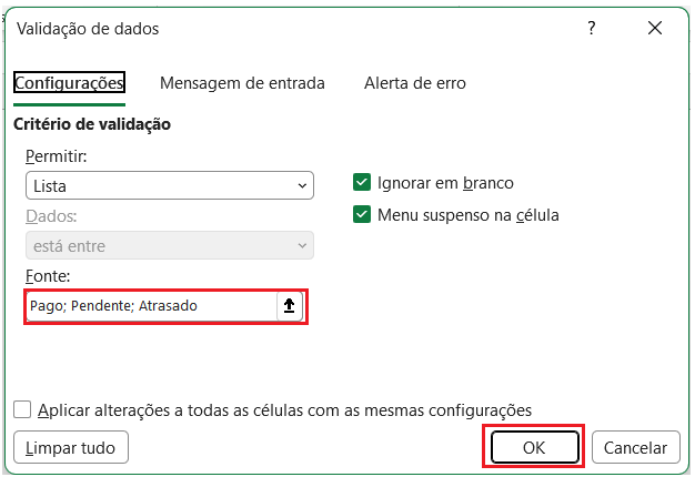 Validação de dados