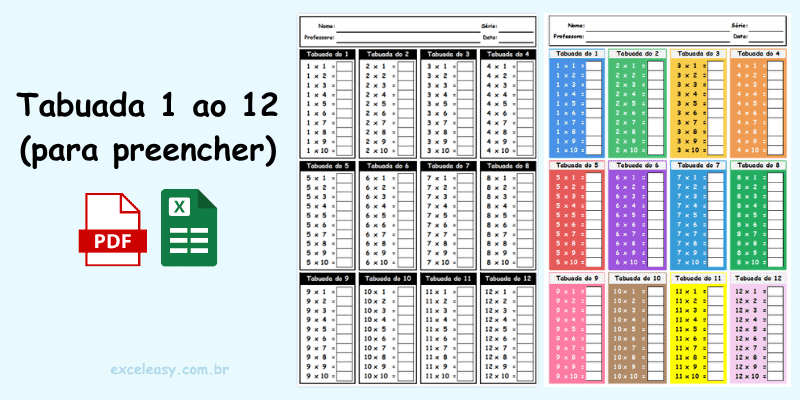 tabuada para imprimir e completar com exercícios de multiplicação infantil