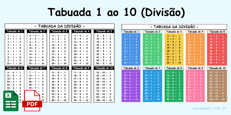 tabuada para imprimir divisão com cálculos básicos para crianças