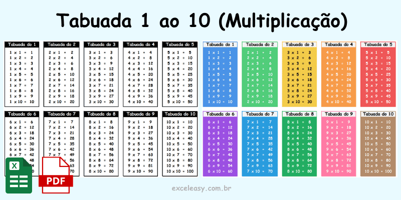 tabuada para imprimir do 1 ao 10 colorida e preto e branco para crianças