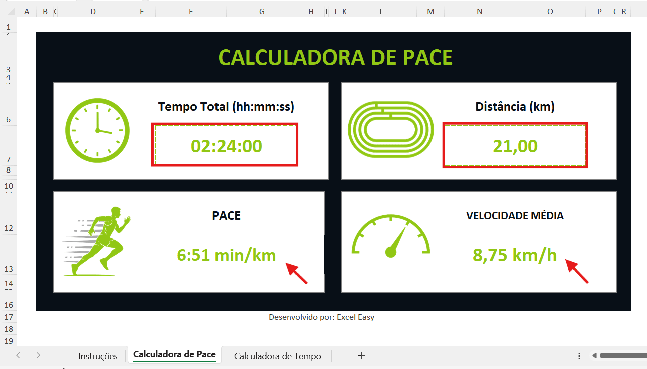 Calculadora de pace no excel Calculadora de pace