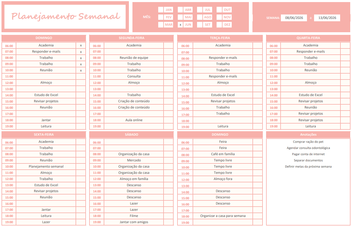 Planejamento Semanal para Imprimir