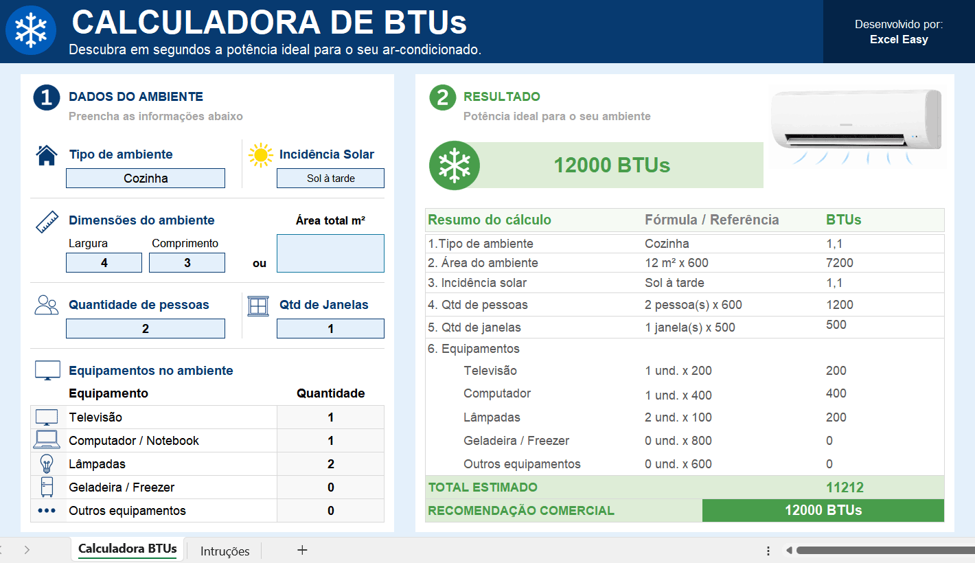 Como usar a Calculadora de BTUs em Excel
