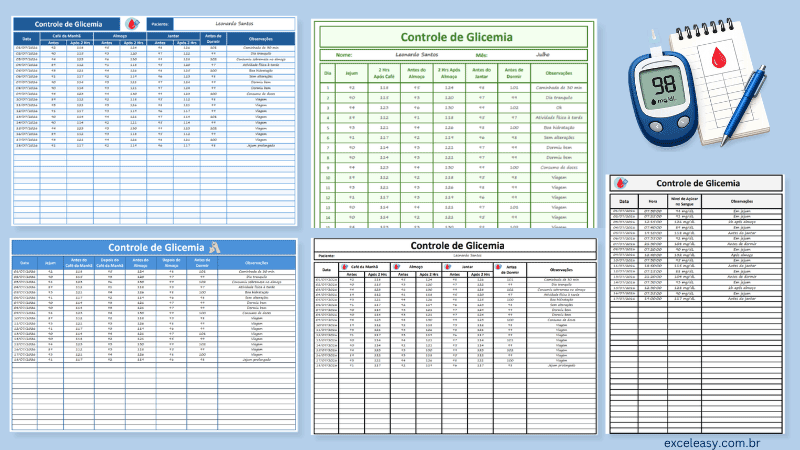 Tabela de controle de glicemia para imprimir em Excel