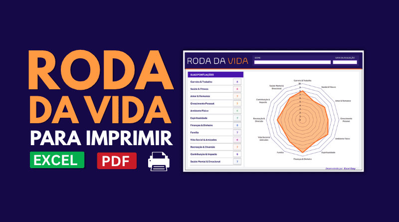 Modelo Roda da Vida para Imprimir - Excel e PDF