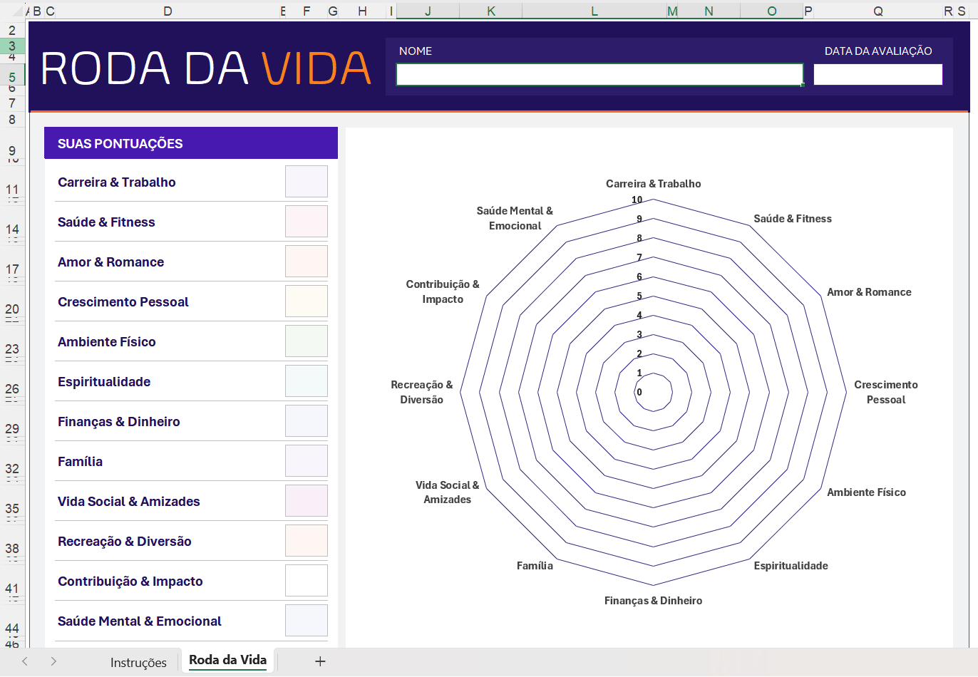Modelo Roda da vida em branco