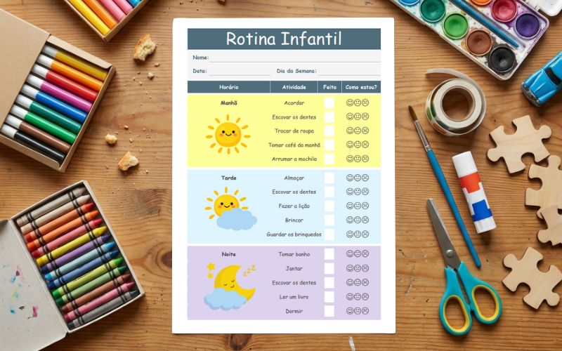 rotina diária infantil pdf Modelo de rotina diária infantil para imprimir dividido em manhã, tarde e noite