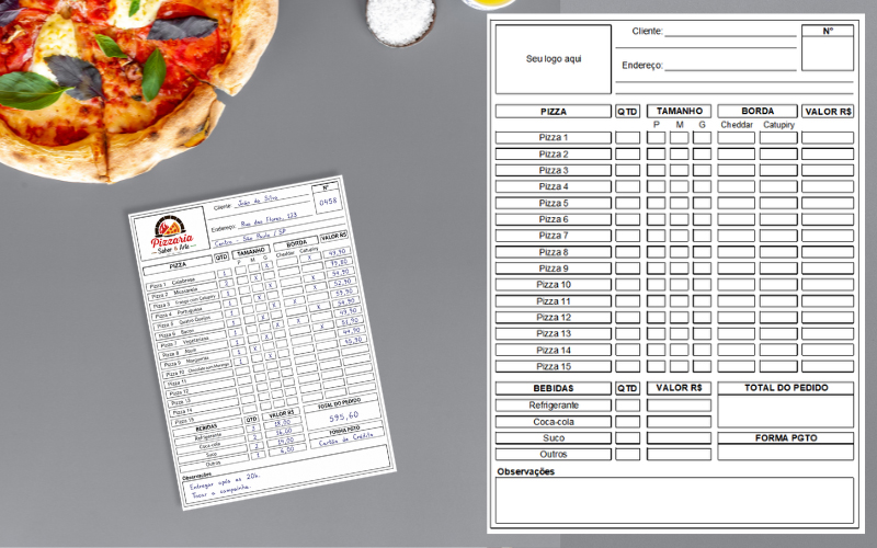 Comanda de pizzaria para imprimir Comanda de pizzaria para imprimir com sabores, tamanhos e bebidas