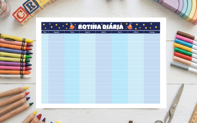 Quadro de rotina infantil para imprimir Quadro de rotina infantil para imprimir grátis com tema astronauta