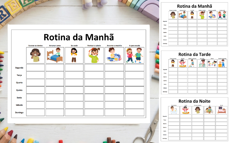 Rotina diária quadro de incentivo infantil para imprimir PDF personalizável