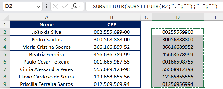 Copiar os CPFs sem pontos e traço Copiar lista de CPFs no Excel