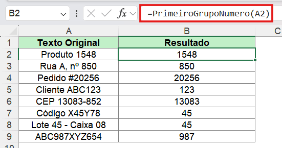Extrair o primeiro grupo de números de um texto