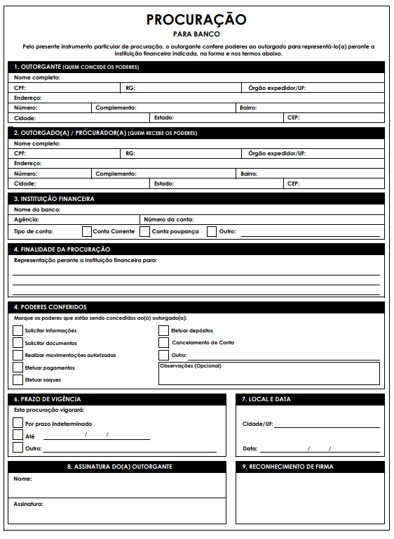 Modelo de Procuração para Bancos
