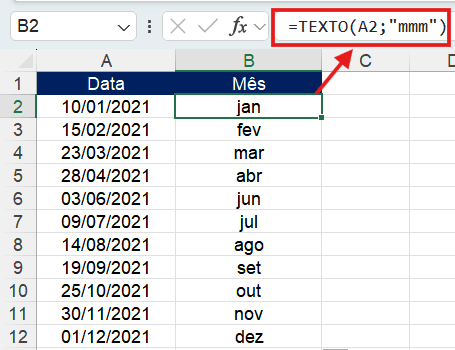 Como Transformar data em mês abreviado no Excel