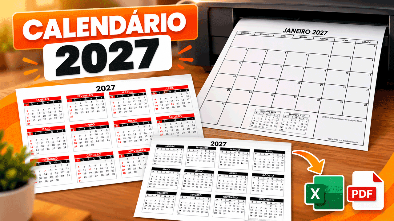 Modelos de Calendário 2027 para Imprimir em Excel e PDF